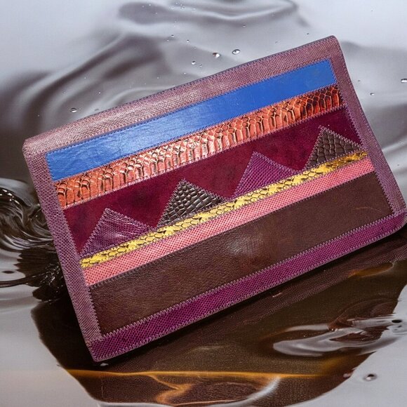 VTG  Furst & Mooney Handmade Textured Leather‎ with Exotic Skin Envelope Clutch - Picture 1 of 12